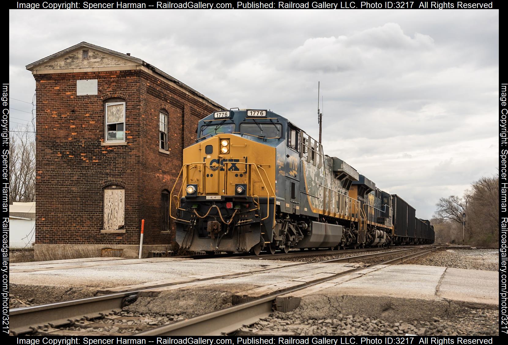 CSXT 1776 is a class GE ES44AC and  is pictured in Walkerton, Indiana, USA.  This was taken along the Garrett Subdivision on the CSX Transportation. Photo Copyright: Spencer Harman uploaded to Railroad Gallery on 03/18/2024. This photograph of CSXT 1776 was taken on Saturday, March 16, 2024. All Rights Reserved. 
